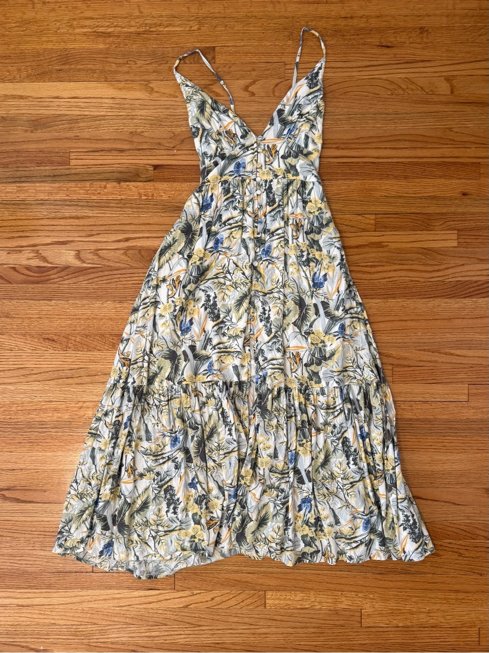 Floral V-Neck Summer Maxi Dress in White and Yellow